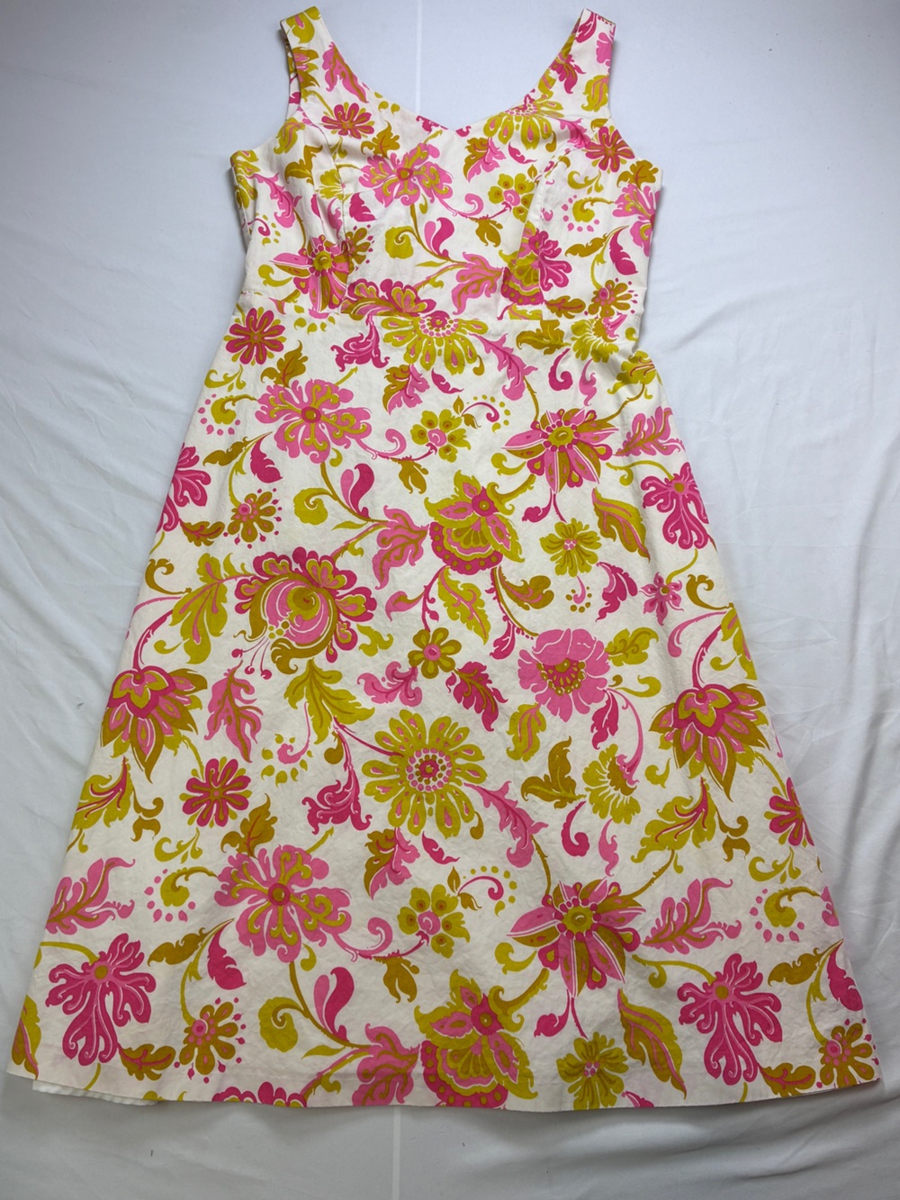 Boden Cream A-Line Skirt with Pink and Yellow Floral Print Sz 14L 100% Cotton